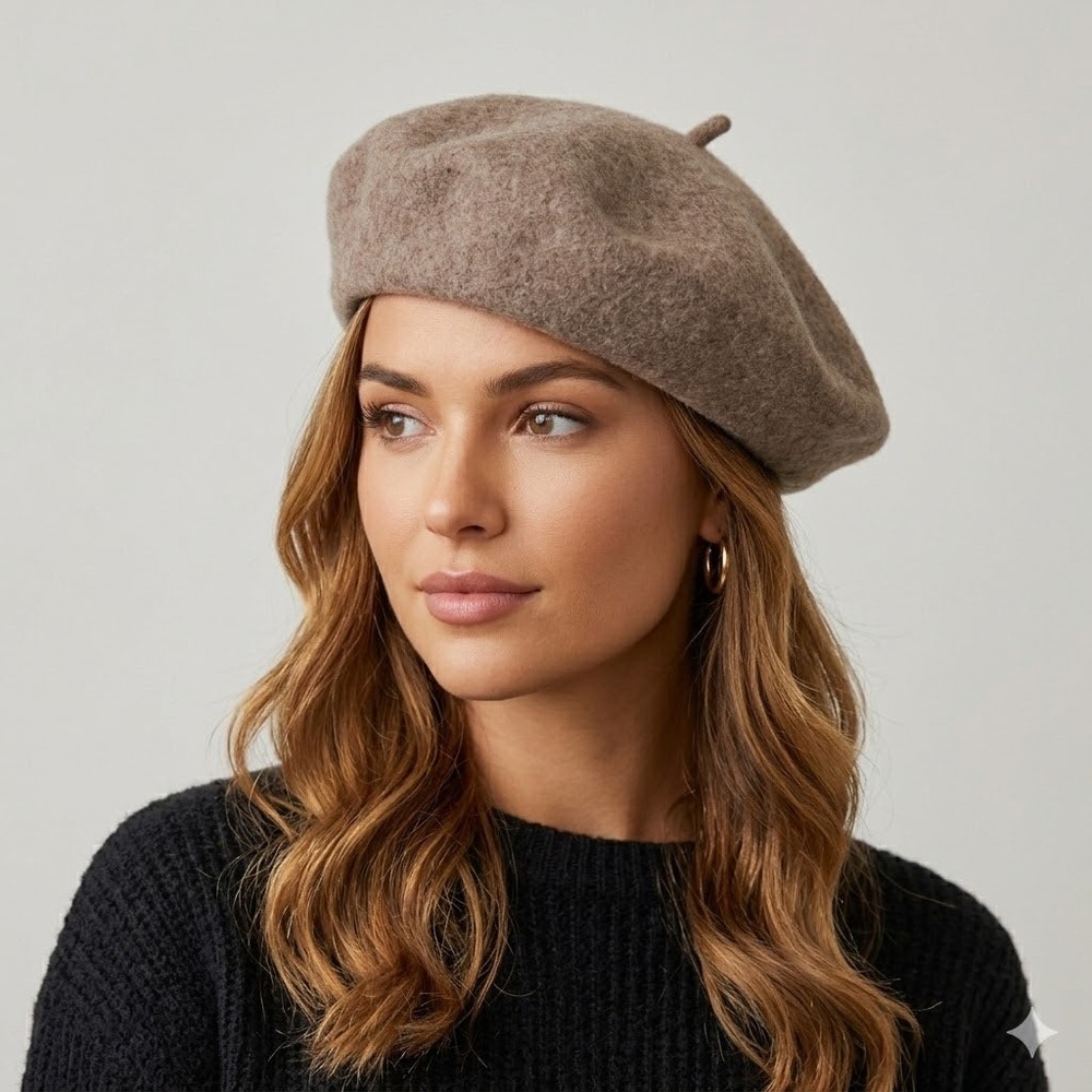Classic Wool Beret Mocha Taupe Brown French Style Parisian Artist Hat